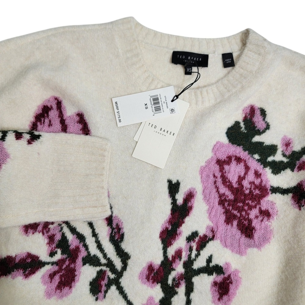 Ted Baker London Wool Alpaca Blend Vanilla Ice Floral Intarsia Sweater‎ XS $175
